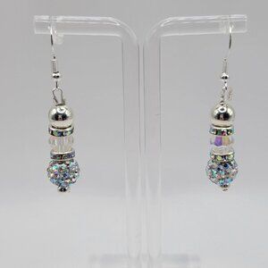 Handmade Clear Rhinestone Dangle Earrings